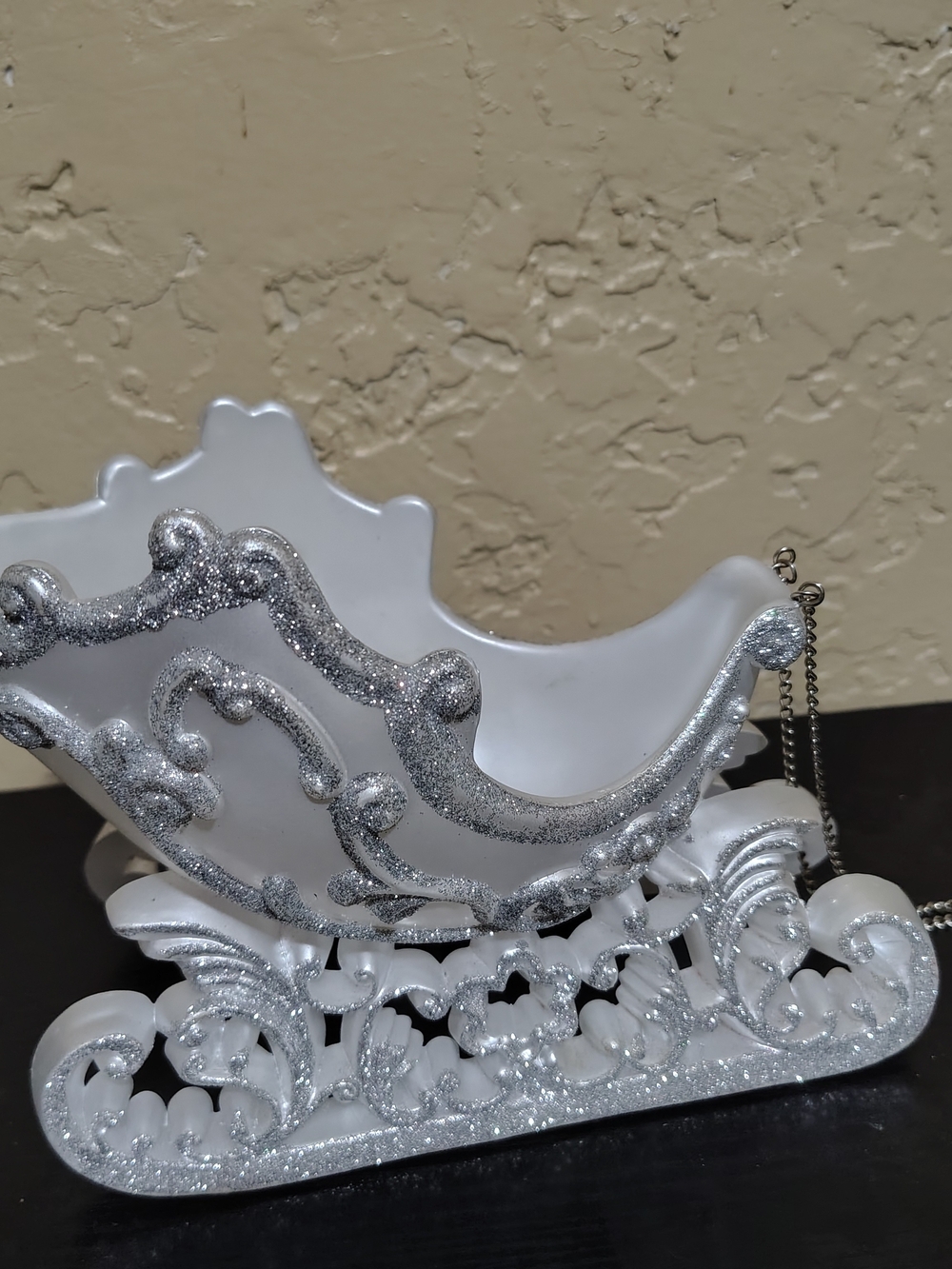 White and Silver Decorative Sleigh - Elegant Holiday Accent
